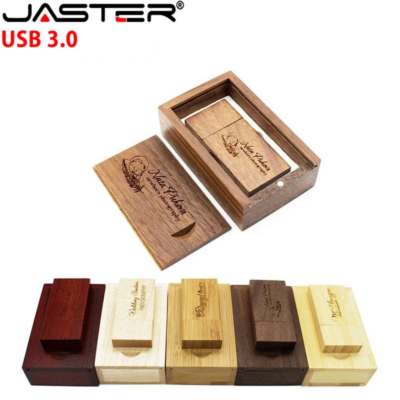 

JASTER USB 3.0 Деревянный USB + деревянная коробка USB флэш-накопитель 4 ГБ 8 ГБ 16 ГБ 32 ГБ 64 ГБ подарок для свадебной фотографии (1 шт. бесплатный логотип)