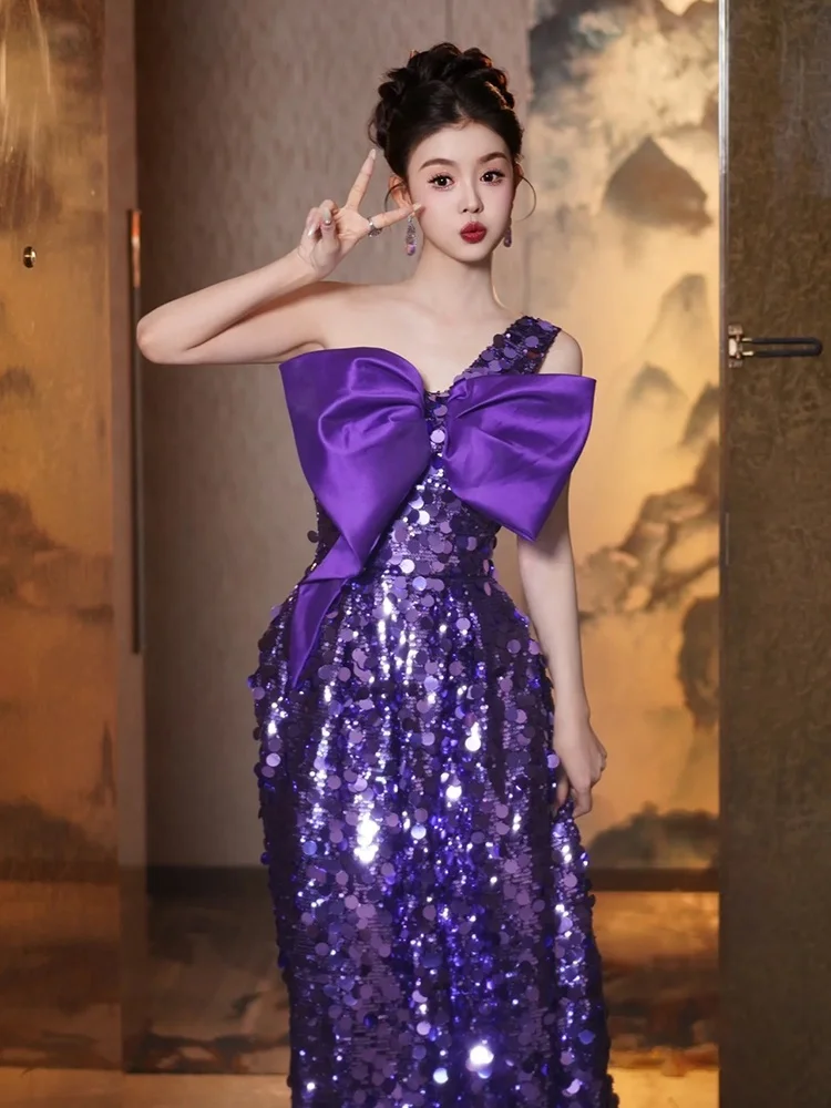 

Ele Bridal Gown with Single oulder Strap And Knot for Wedding Ceremony Host Long Evening Dr Purple