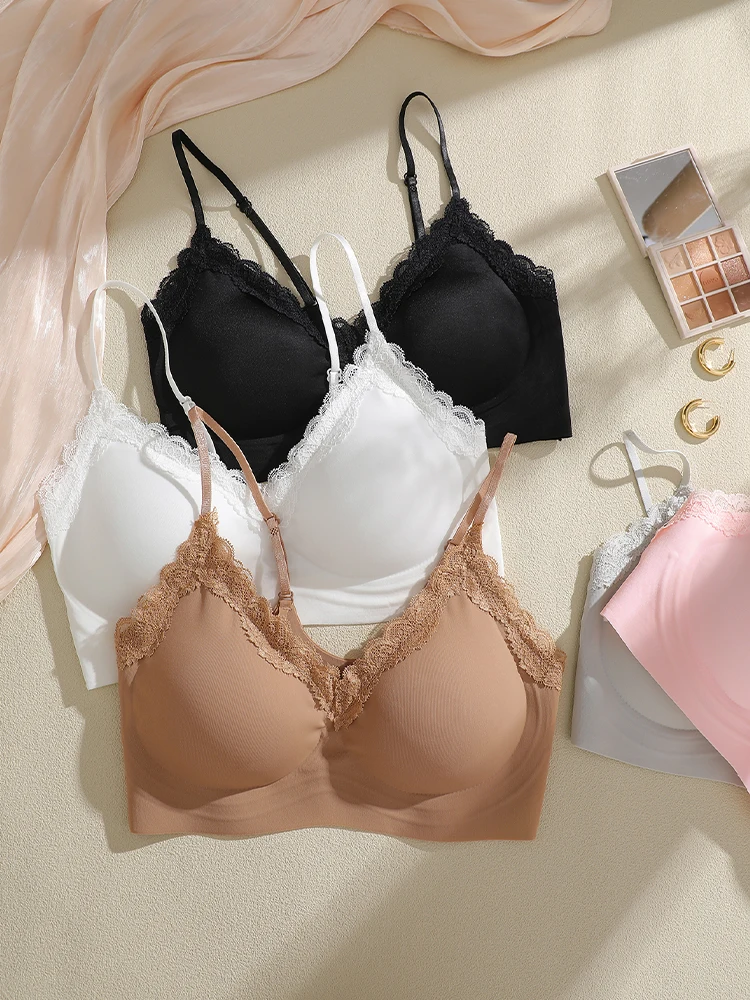 

French Style Lace Bralette Female Summer Ultra Thin Vest Bra Wireless Invisiable Underwear Soft Stretch Daily Lingerie For New