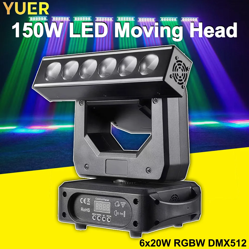 

YUER 6 Светодиодный светильник с подвижной головкой 150 Вт RGBW DMX512 Сценическое освещение 540 ° Пан 320р ° Стробоскоп 0–20 Гц для концертов, клубов, театра, мероприятий, DJ