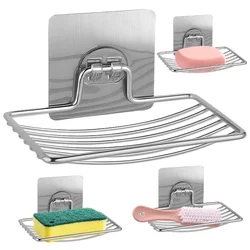 1-10pcs Stainless Steel Soap Rack Wall-mounted Punch-free Soap Rack Unch-free Nail-free Bathroom Single Layer Drain Soap Box