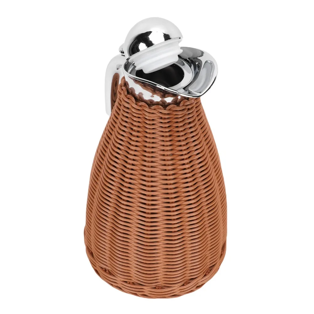 Handwoven Rattan Body Thermal Coffee Carafe Triple Walled 1.5L Capacity Insulated Coffee Pitcher 12 Hour Heat Retention 51 Oz
