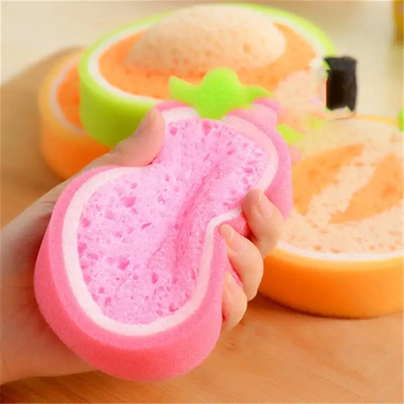 4 Pcs Sponge Loofah Shower Kids Body Wash Lovely Tool Fruits Shaped Sponges Pearlescent Scrubbers for Home Bathroom Kids