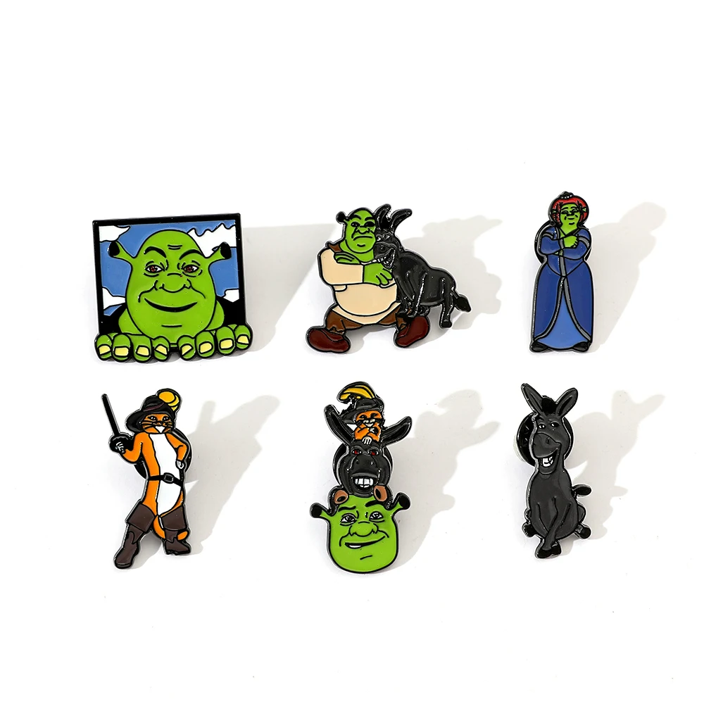 6 Pcs Creative movie Brooch personality Shrek Metal Badge Jewelry Clothing Backpack Accessories Gift For Friends