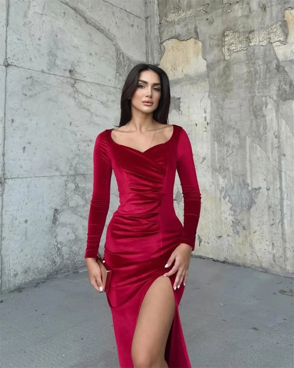 ที่กําหนดเอง Mermaid Simple Blue Velour ชุดราตรีประณีต Sweetheart แขนยาว Homecoming แฟชั่น Party Gowns