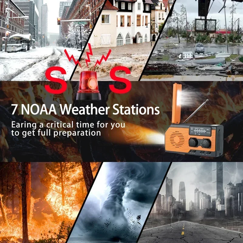 Solar USB Charging FM Radio AM WB NOAA Radio Weather Emergency Power Bank 5000mA Hand Crank Multifunctional Radio LED Flashlight