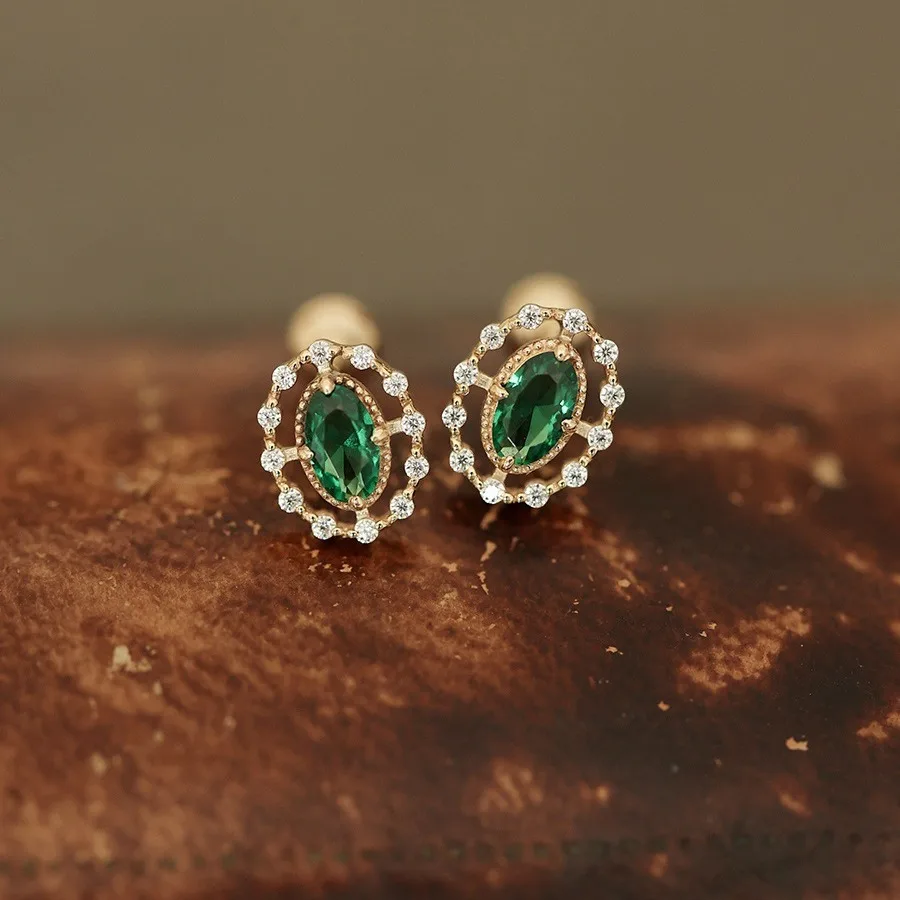 925 Sterling Silver Plated 14K Gold Retro Green Zircon Kolczyki dla kobiet Wykwintna biżuteria imprezowa Prezenty — zdjęcie 3