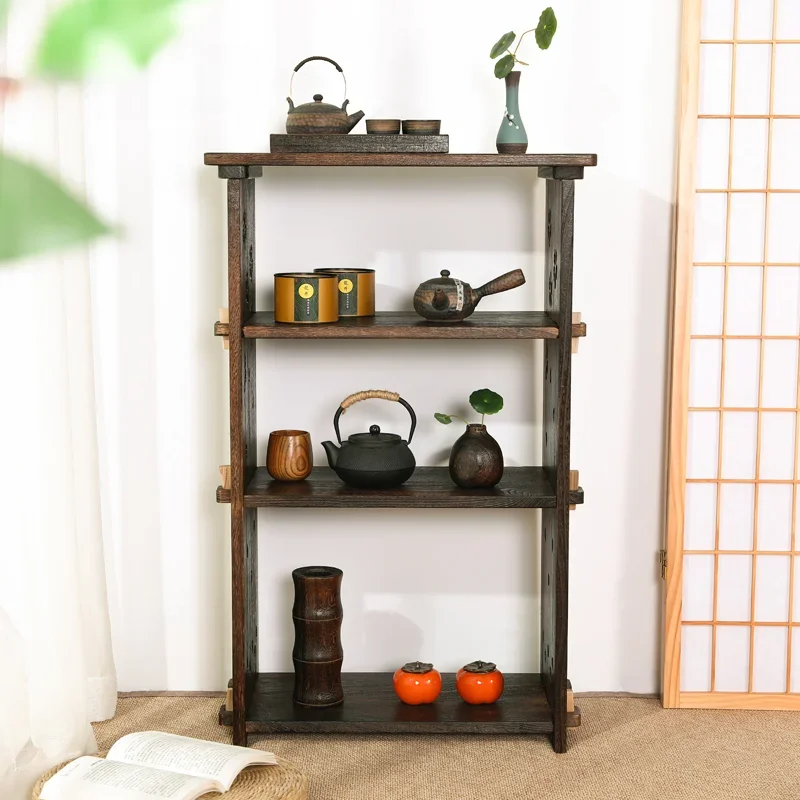 Solid Wood Floor Multi-Column Book Shelf Simple Storage Rack Household Set