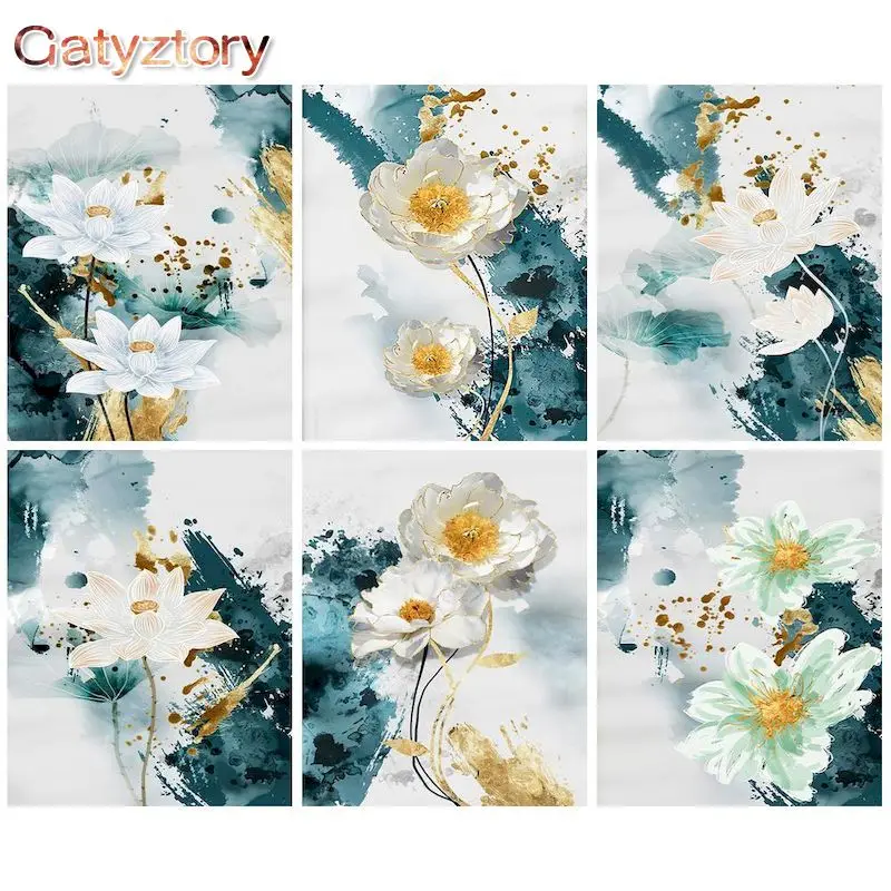 

GATYZTORY 60x75cm Frame Painting By Numbers Handpainted Canvas Painting White Flowers Pictures By Numbers Unique Gift Home Decor