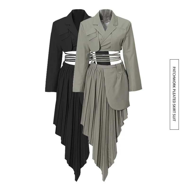 

2025 summer suit blazer women's irregular short skirt design fried street aura trend suit New two piece set miu series wear