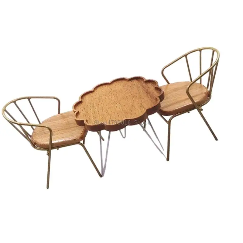 Miniature Coffee Table Chair Set 1/12 Doll House Scene Display Furniture With Realistic Detail For Kids Imagination Play view 3