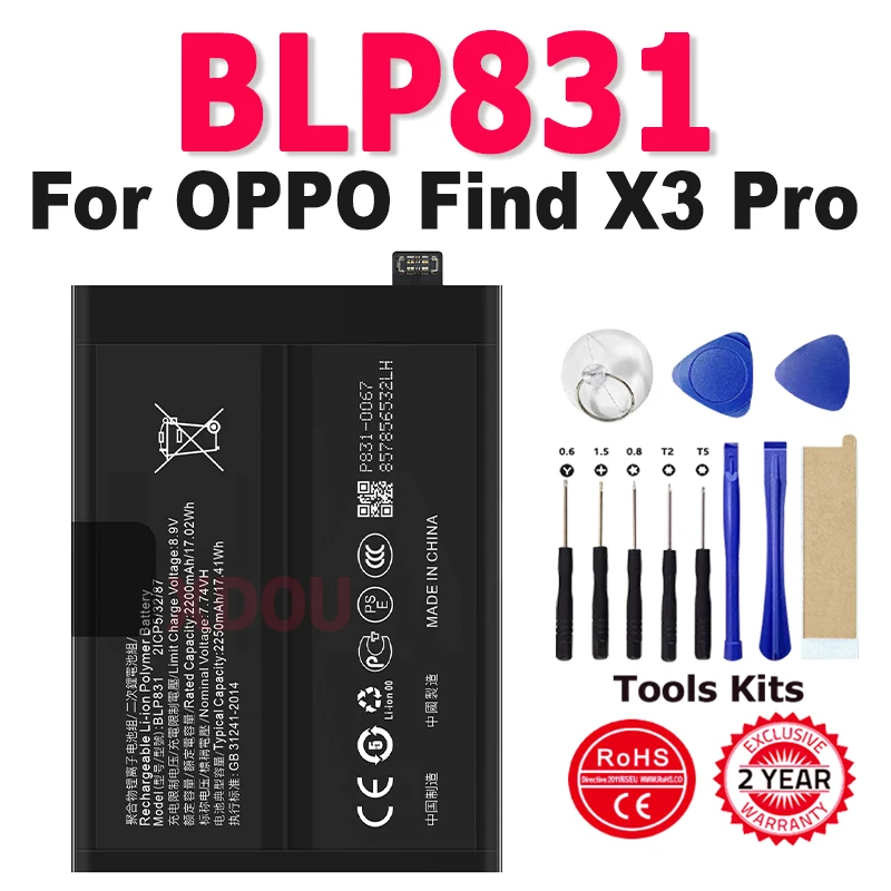 

BLP831 High Quality Phone Replacement Battery For Oppo Find X3 Pro X3Pro CPH2173 PEEM00 Batteries+ Free Tools