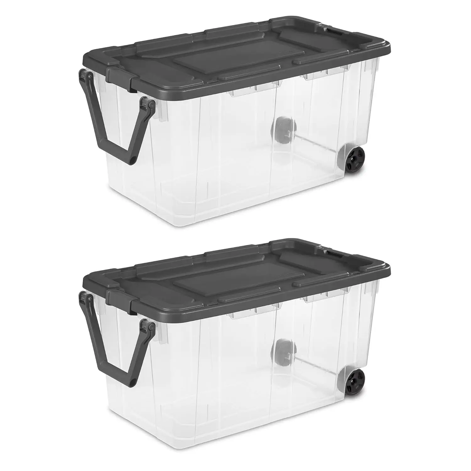 Storage Bin Container for Home, Garage, and Camping, 2-Pack, Clear Base & Gray Lid