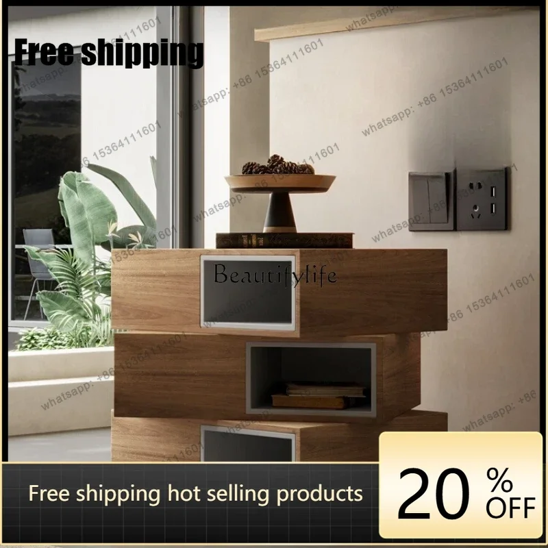 hot Italian minimalist rotating bedside table simple modern bedroom bedside table light luxury high-end solid wood