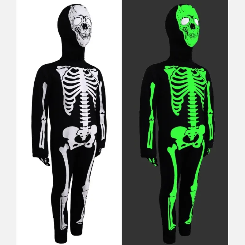 Máscara de esqueleto de Halloween, disfraz de Cosplay para adultos y niños, ropa de zombis con calavera de terror, mono, capa, fiesta de Carnaval, hombres y mujeres