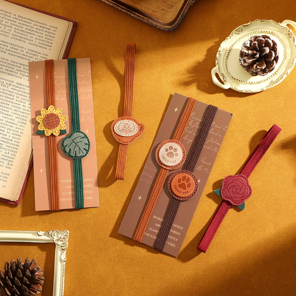 2 Pcs Elastic Notebook Strap Set PU Flower Design with Stitch Pattern Decorative Closure for Notebooks Journals Planners