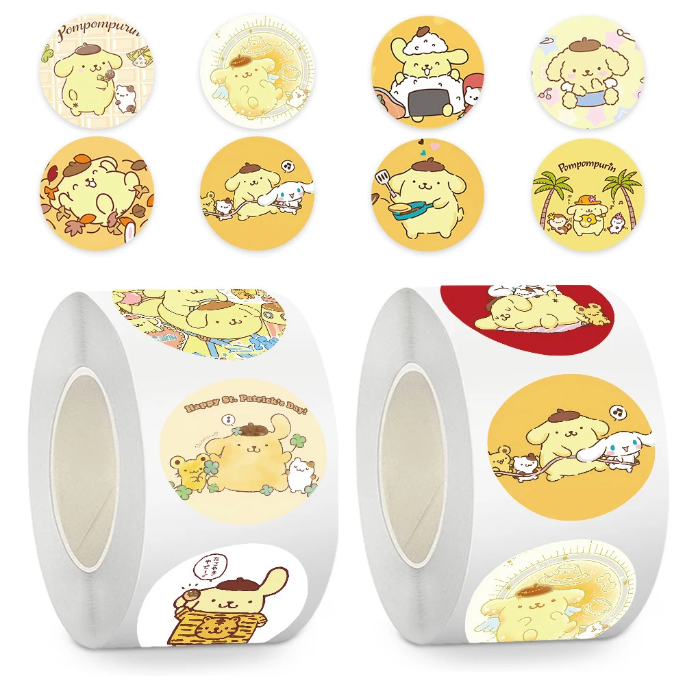 

500pcs/roll Kawaii Sanrio Anime Sealing Stickers Cute Pompom Purin Cartoon Decals Laptop Phone Scrapbook Reward Sticker Toy Gift