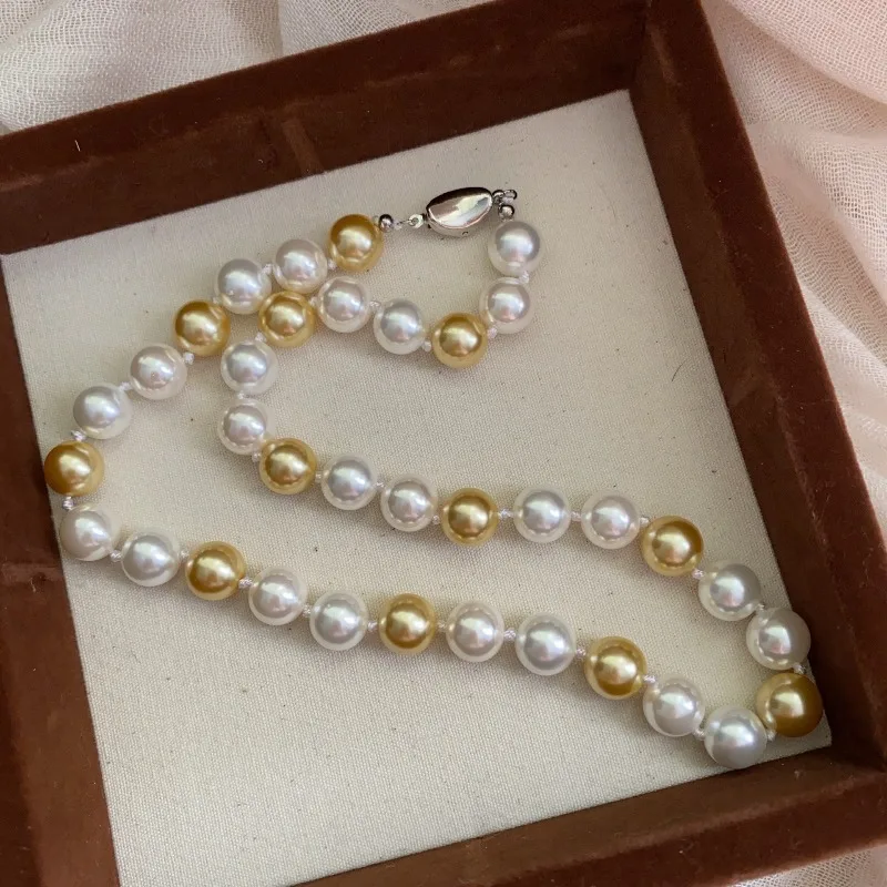 

Warm Mixed Color Pearl 11-12mm Bead Necklace, Simple Gold Bead Fashion, Candy Colored Pearl Necklace, Classic and Elegant