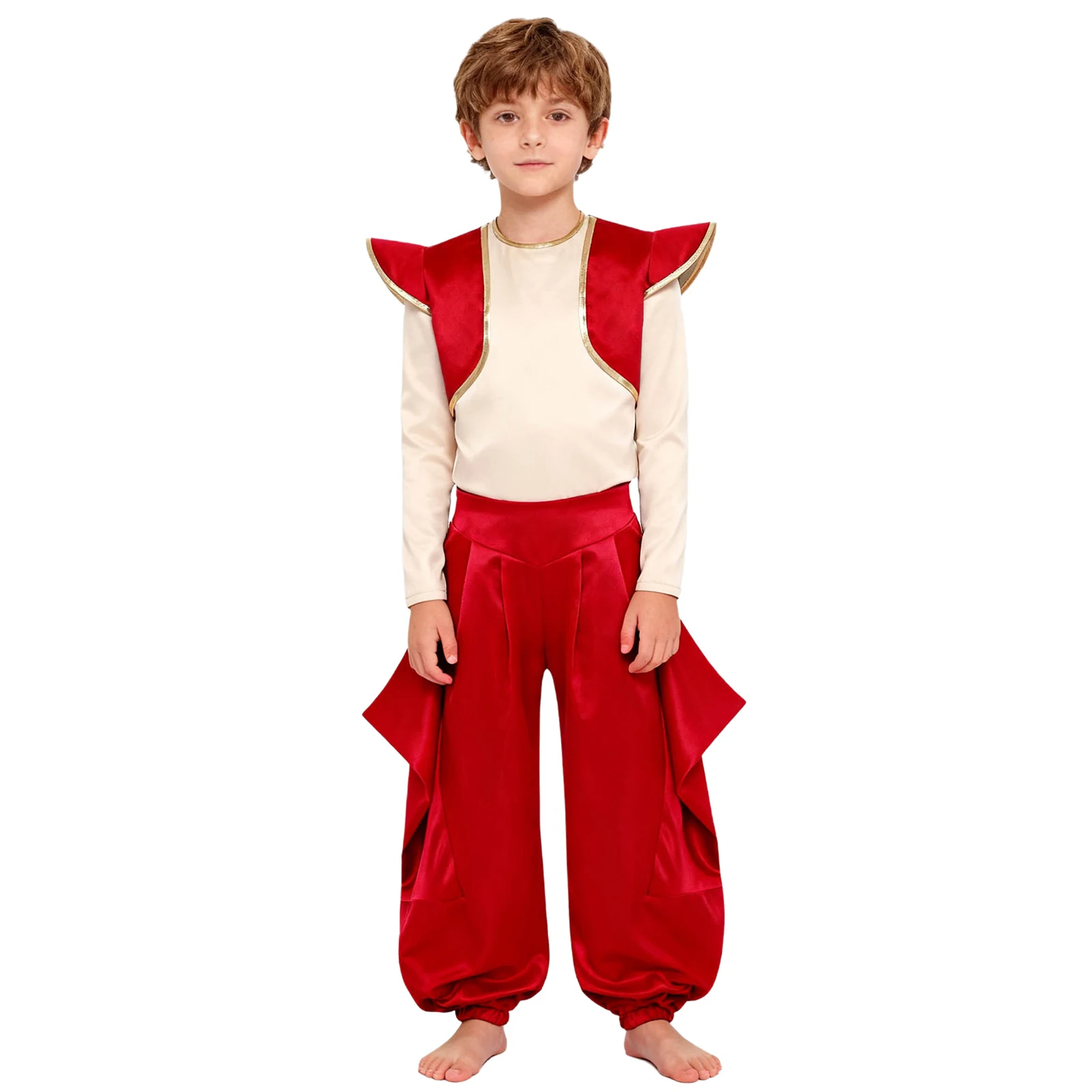 Disfraz de Príncipe Árabe para niños, fiesta de Halloween, cuento de hadas árabe, elfo, trajes de juego de rol, camisa de manga larga, Top con pantalones Harem