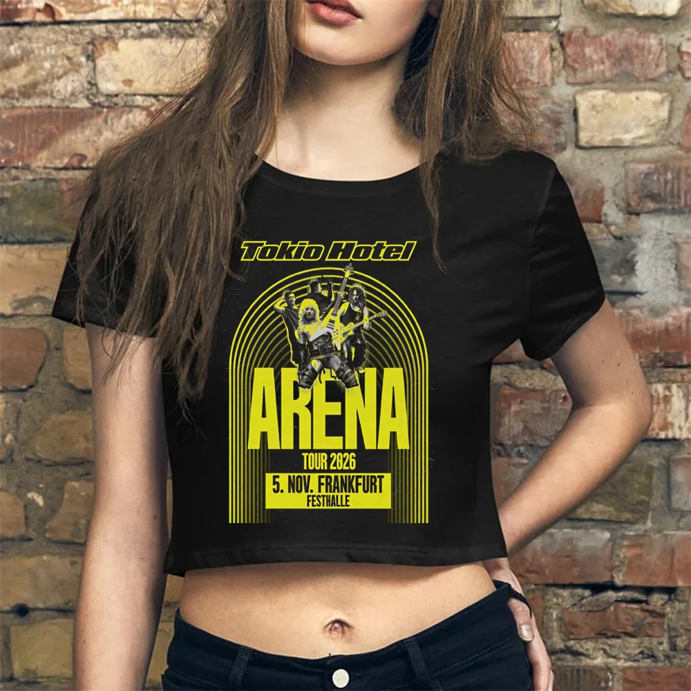 Футболка-кроп-топ Tokio Hotel Arena Tour 2026 для женщин, дешевая, с мемным принтом Jojifuku, для вечеринок, в стиле манга, забавная, милая