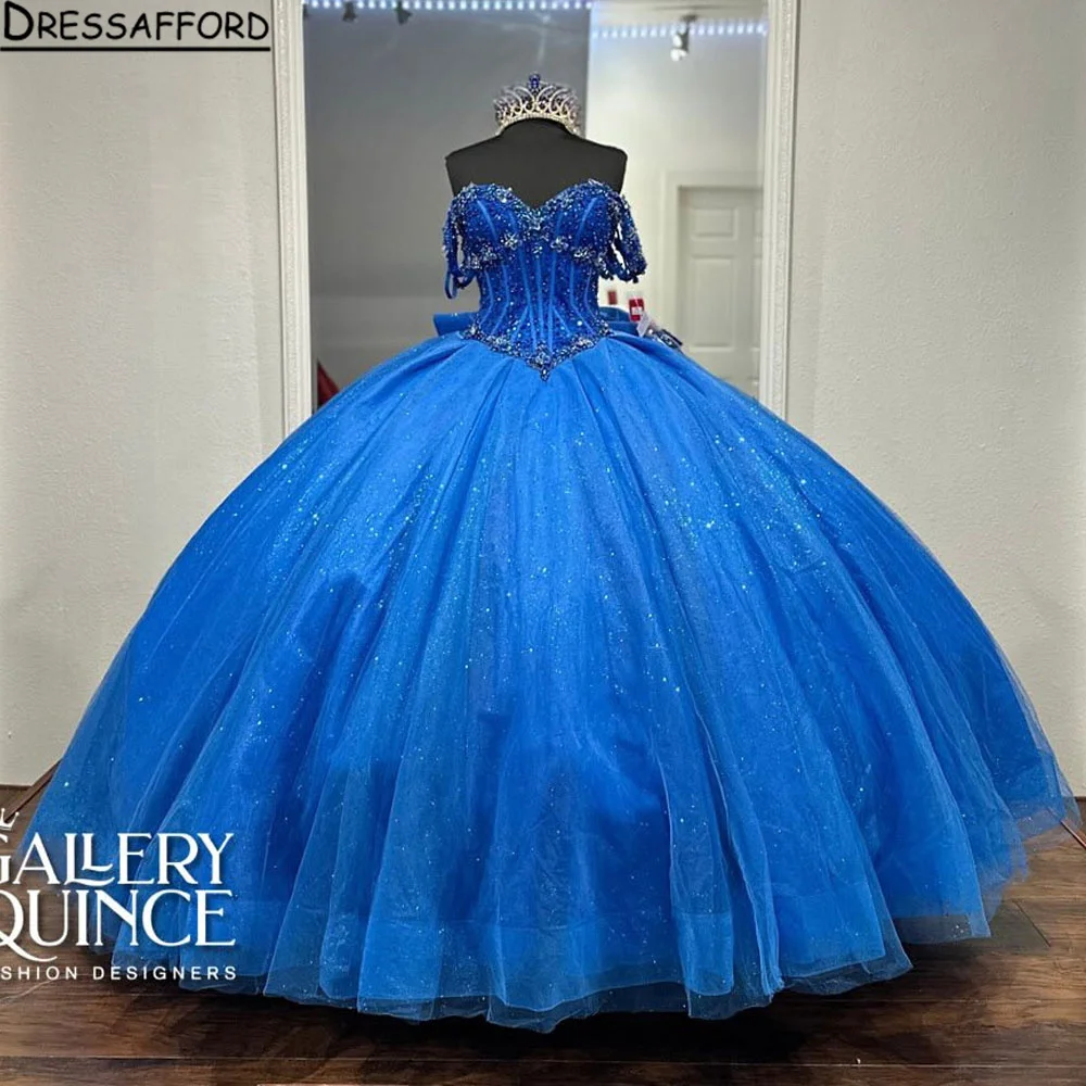 Royal Blue Quinceanera Dress For Sweet Girl Sequined Beaded Handmade Flowers Graduatin Party Prom Dress vestidos de 15 años