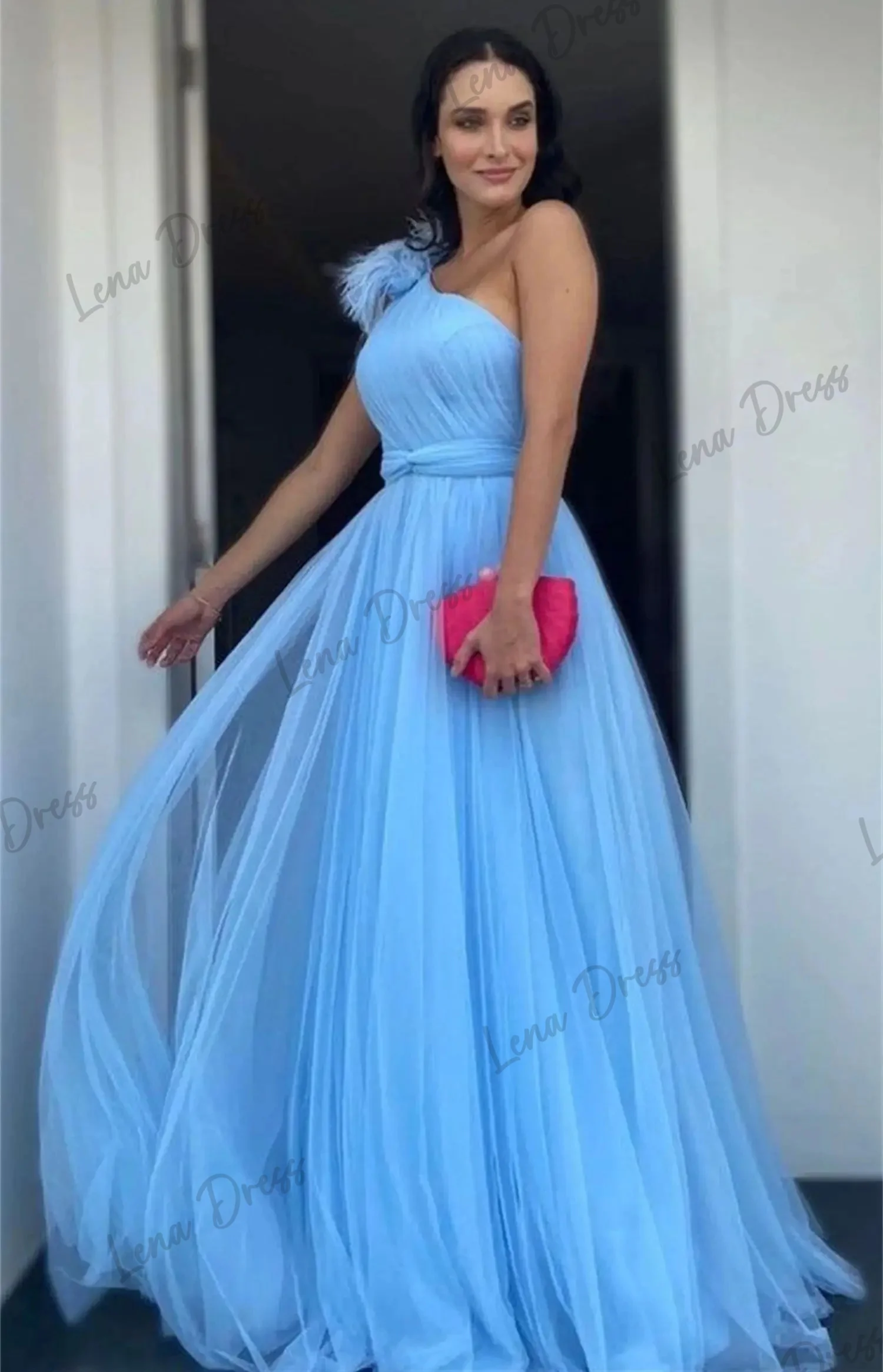 Lena Sleeveless Evening Dresses Woman Elegant Formal Dresses for Women Evening Dress Gauze Robe Soiree De Luxe 2024 One Shoulder