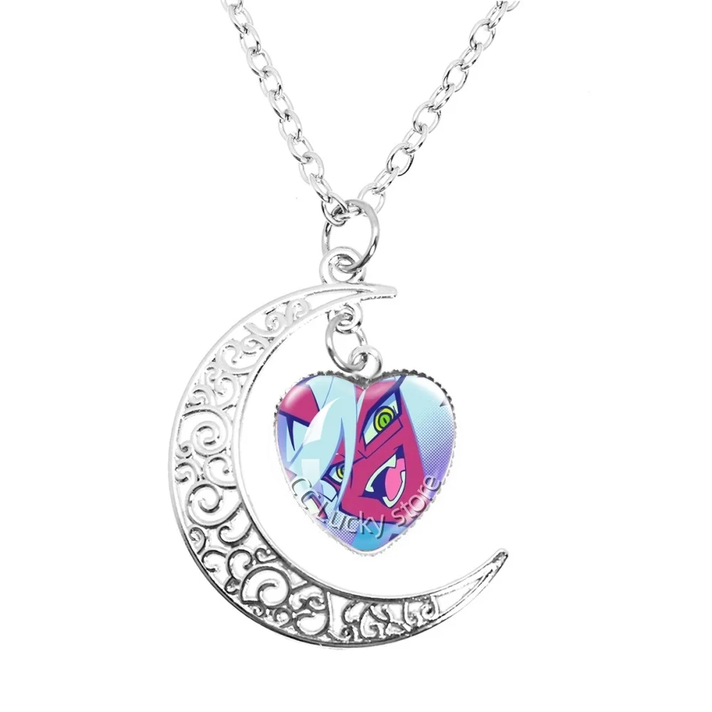 20mm Moon Heart Necklace Anime Panty & Stocking with Garterbelt Cartoon Character Panty Stocking Charms Jewelry Cosplay Gift