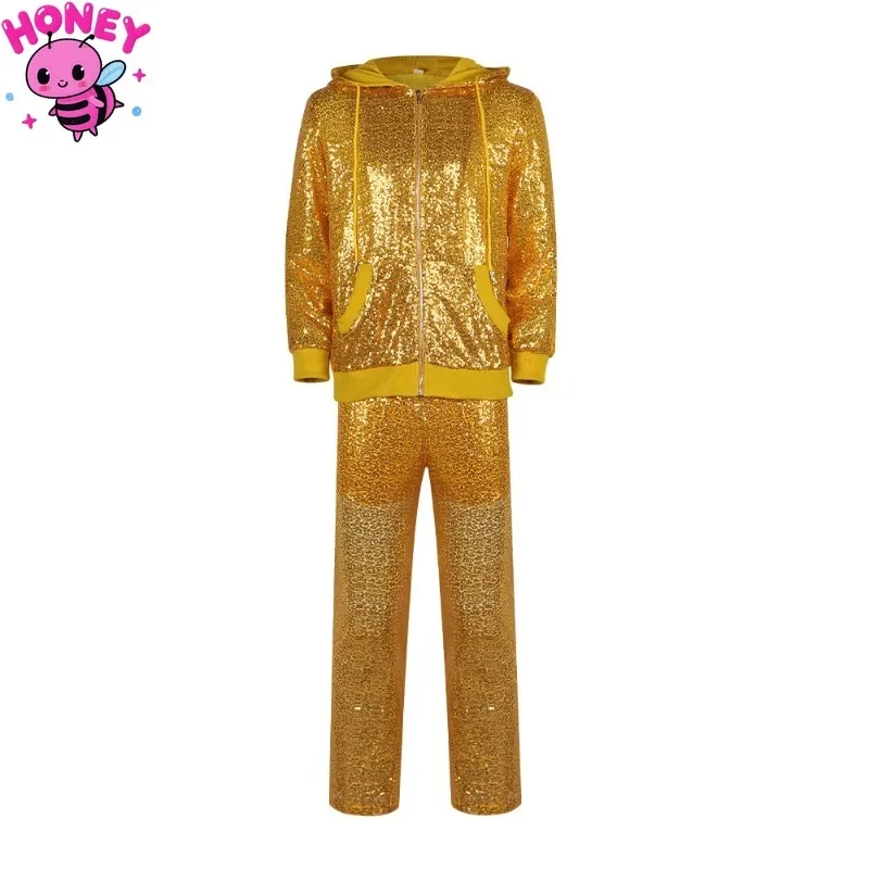 

♥2026 New Halloween Costume Cosplay Happy Voice Up Pig Dad Golden Stage Performance Disco Glitter Dance Dress Carnival Party ★★★