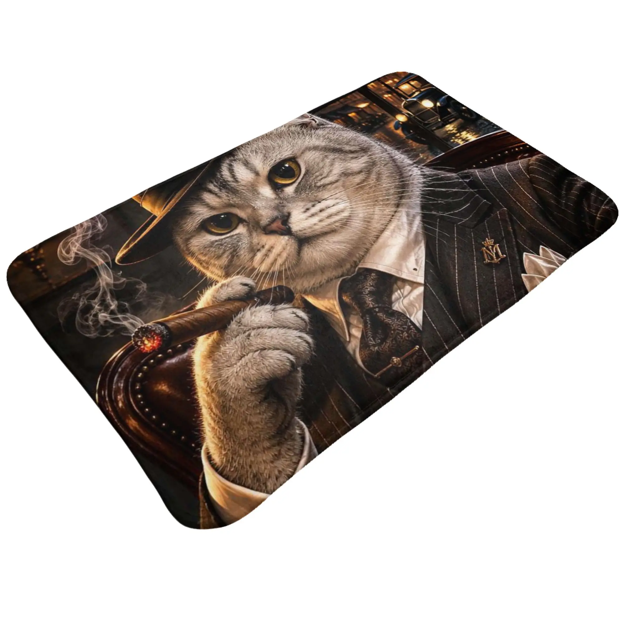 Mafia Gentleman Cat Vintage Art Doormat Bath Living Room Mat  Entrance Home Decor
