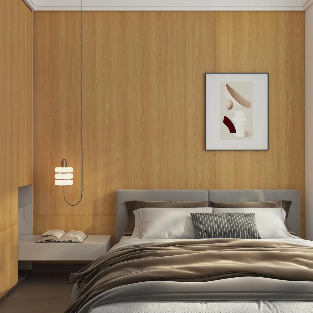 ورق اتصال مصنوع من الخشب الطبيعي، 48 × 196، فينيل بني أصفر، مقاوم للماء، ورق حائط ذاتي اللصق لسهولة التركيب