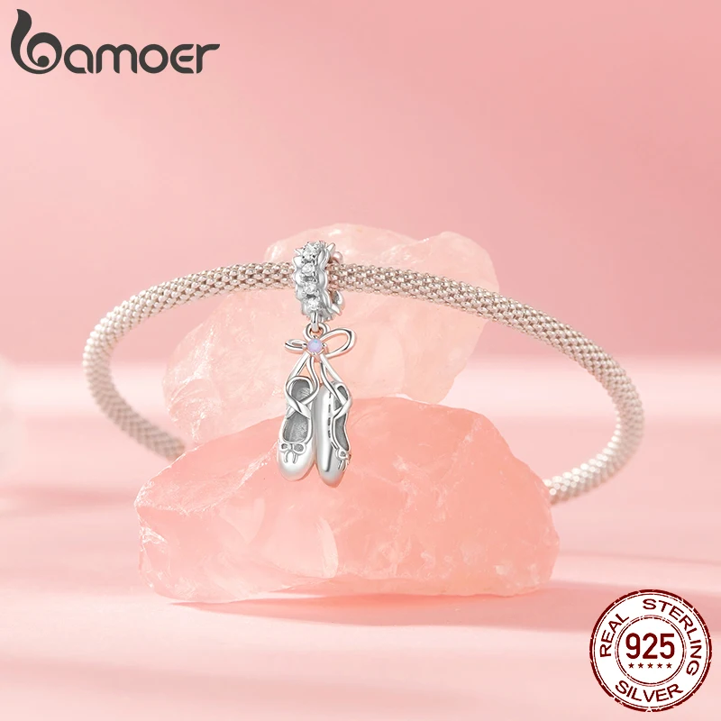 BAMOER Solid 925 Sterling Silver Ballet Shoe Charm Bead fit Original Bracelet & Necklaces Jewelry DIY bamoer Charm SCC2937