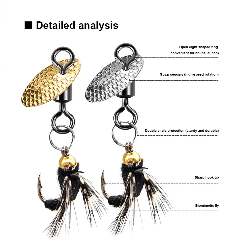 5 قطعة خطافات الطيران طعم الحشرات الطبيعي مع خطاف كرنك طعوم دوارة مع شفرة دوارة للمياه العذبة والمياه المالحة #5