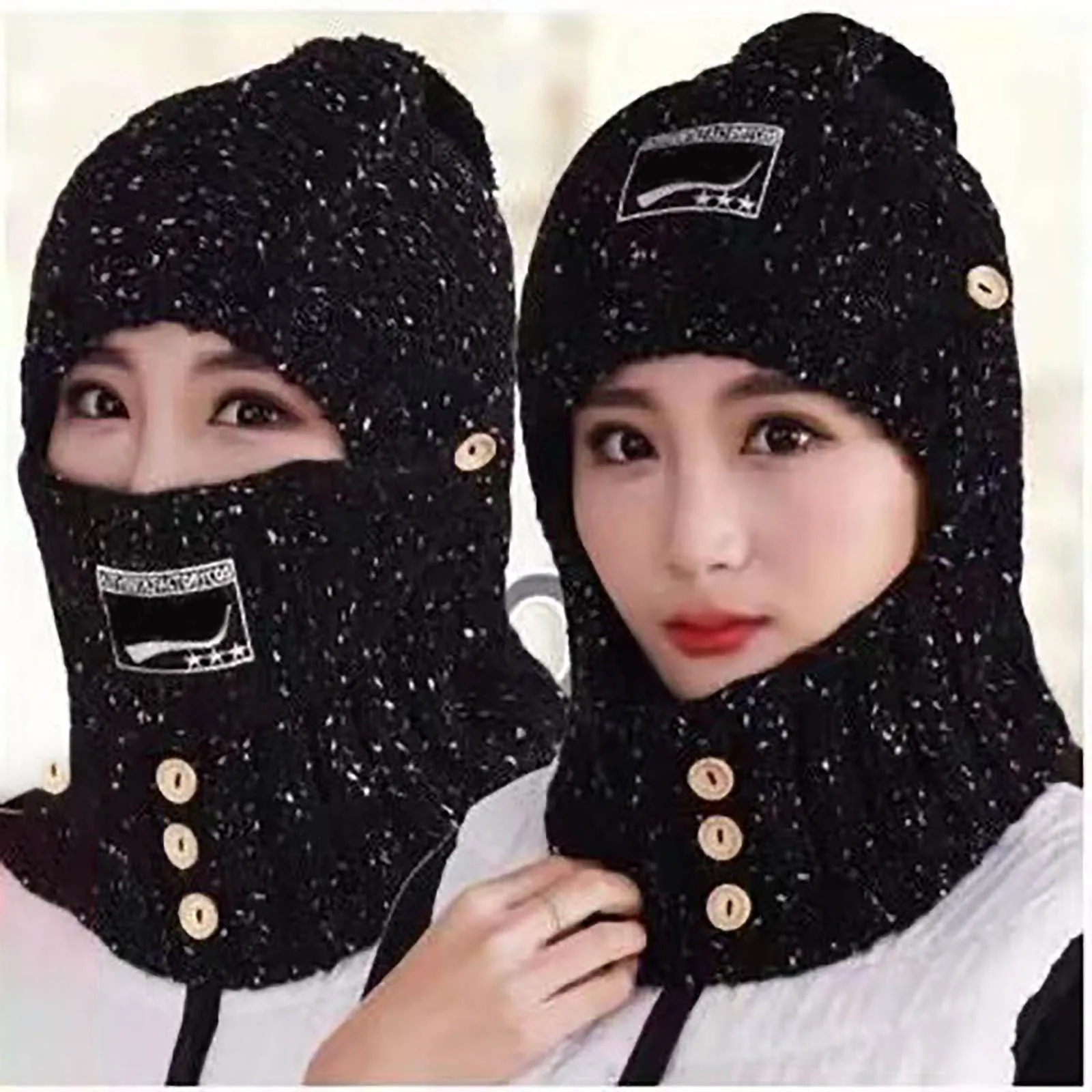 2 In 1 Scarf Knitted Hat Knitted Hat With Ear Protectors Outdoor Riding Elastic Warm Ear Knitted Hat