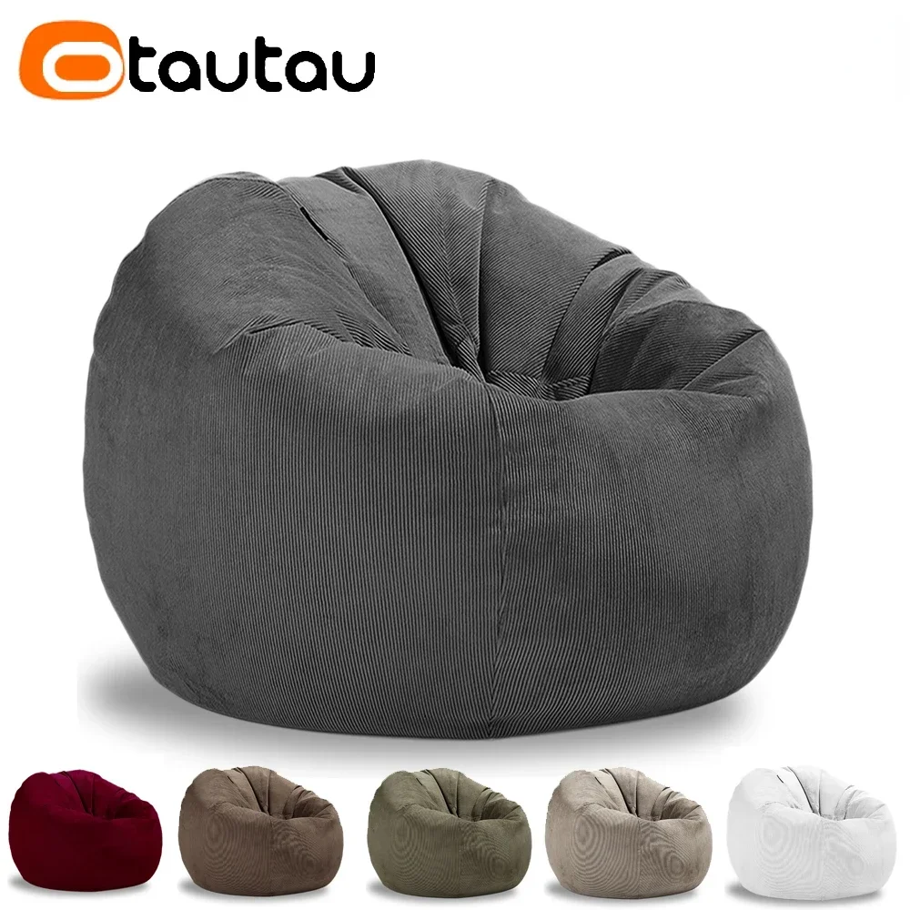 OTAUTAU Filled 70cm Corduroy Bean Bag Sofas with Filler Pouf Ottoman Beanbag Puff Recliner Lounge Floor Corner Seat Futon DD005