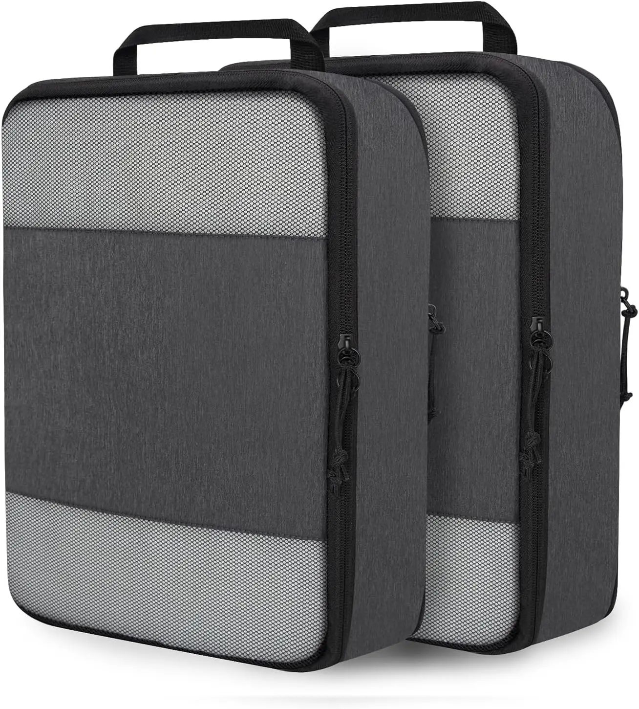 

2 Set Expandable Compression Packing Cubes for Travel Essentials, Black Mesh Luggage Organizer Bags