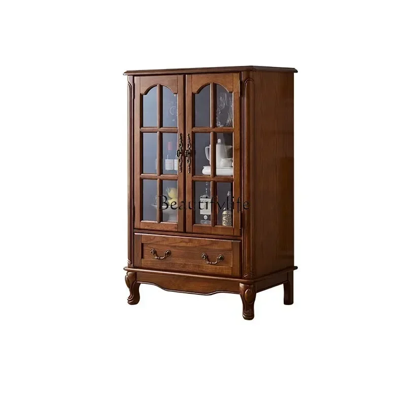 yj21  American solid wood wine cabinet living room wall-mounted storage display cabinet