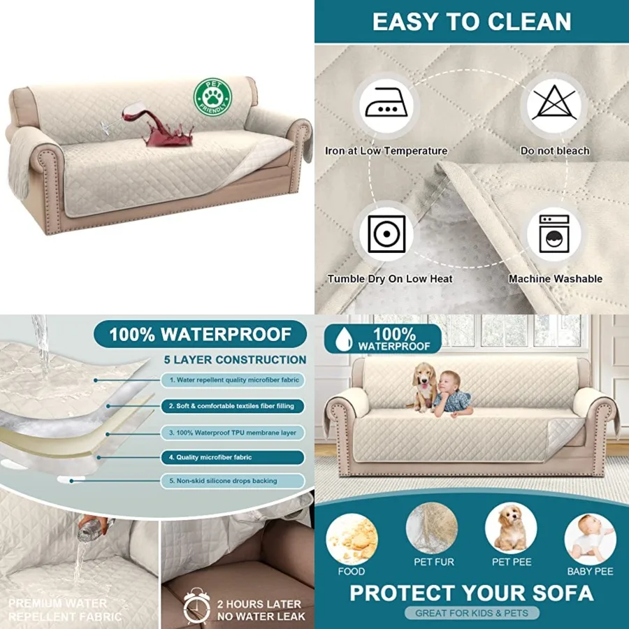 

100 Waterproof Sofa Covers Couch Cover Sofa Cover for Dogs Couch Protector Triple Non-Slip Sofa Slipcover for 3 Cushion Couch F