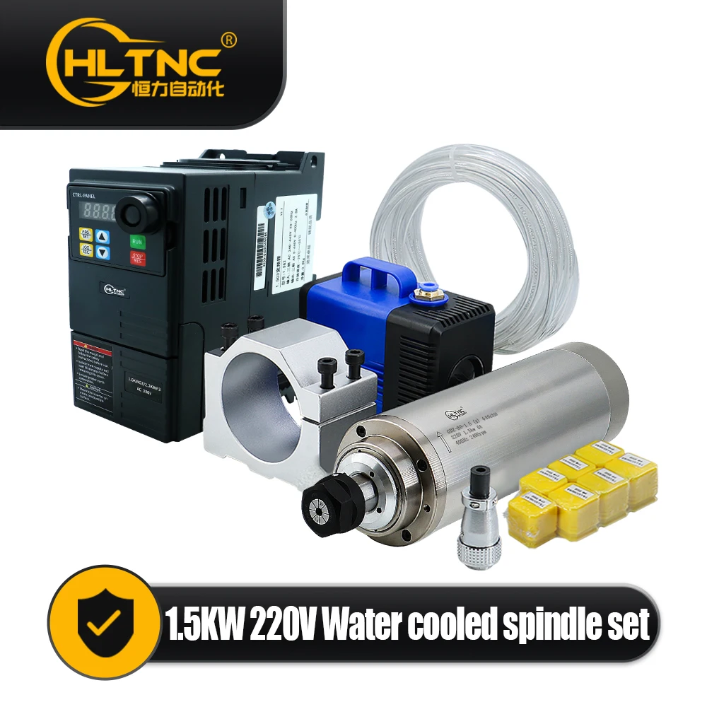 مجموعات محرك المغزل المبرد بالماء 1.5 كيلو وات محول VFD ، دورة في الدقيقة ER11 Collets لآلة الطحن والحفر باستخدام الحاسب الآلي