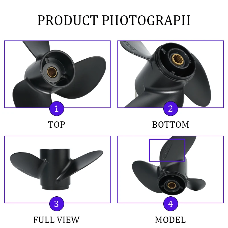 For Tohatsu Mercury 4-6hp 7.8*9 Outboard Propeller Aluminum Alloy Screw 3 Blade Boat Accessory 12 Spline Marine Engine Part view 3