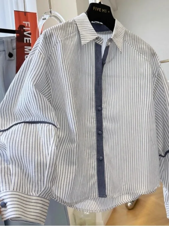 

Уникальная синяя полосатая длинная рубашка-сорочка женская повседневная хлопковая рубашка весна 2026 модная женская одежда высшего качества