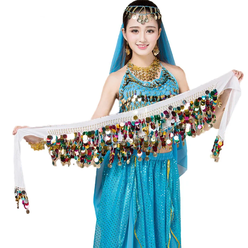 Belly Dance Belt Costumes Sequins Belly Dance Hip Scarf for Women Belly Dancing Belts Indian Colors Belt Dance Performance