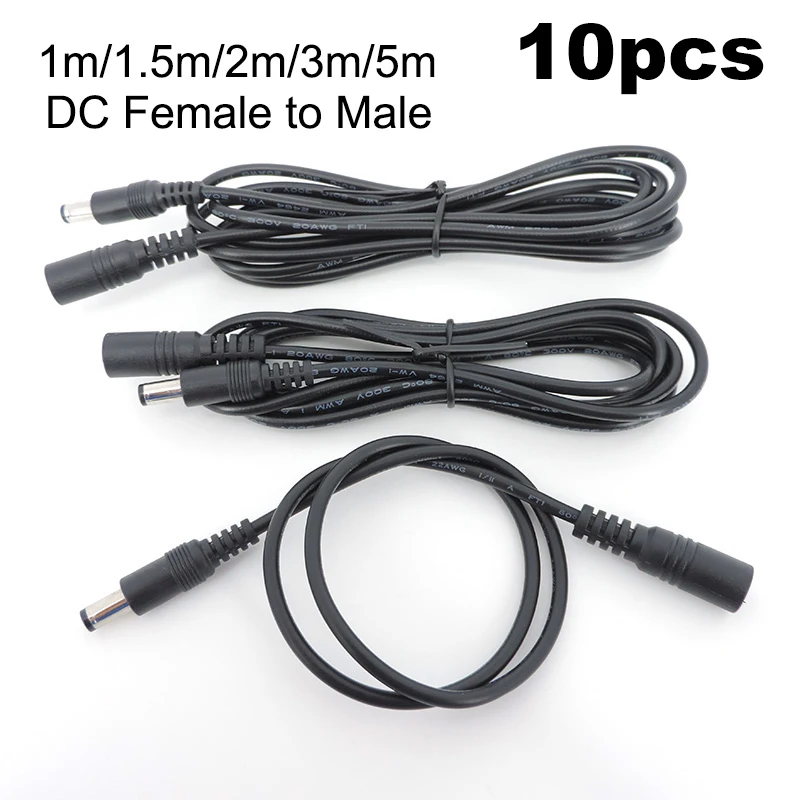 

10pcs DC Power supply Cable Female to Male Plug connector wire Extension Cord Adapter 5.5x2.1mm For 12V strip light Camera A07