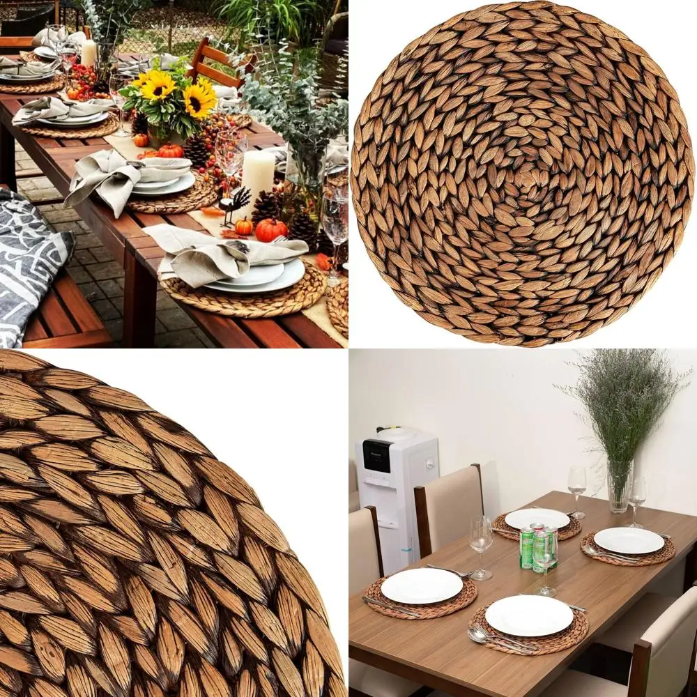 

Set of 8 Brown Washed Round Woven Rattan Placemats, 13.5 Diameter