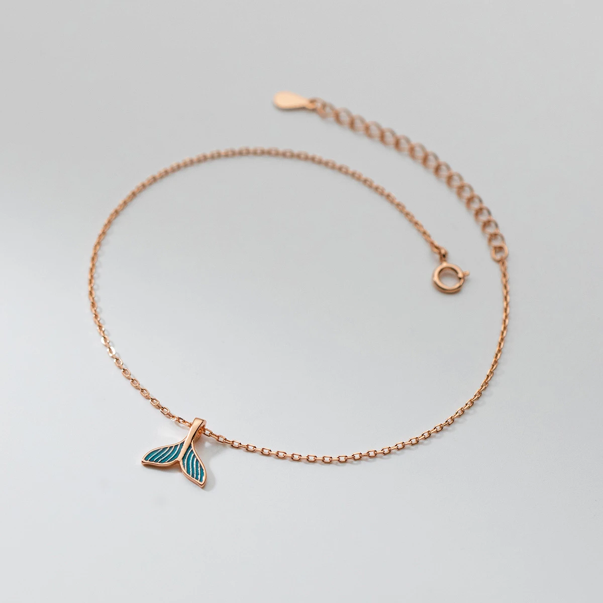 Modian Bule Enamel Mermaid Tail Anklet for Women Authentic 925 Sterling Silver Simple Animal Link Chain Anklet Fine Jewelry Gift