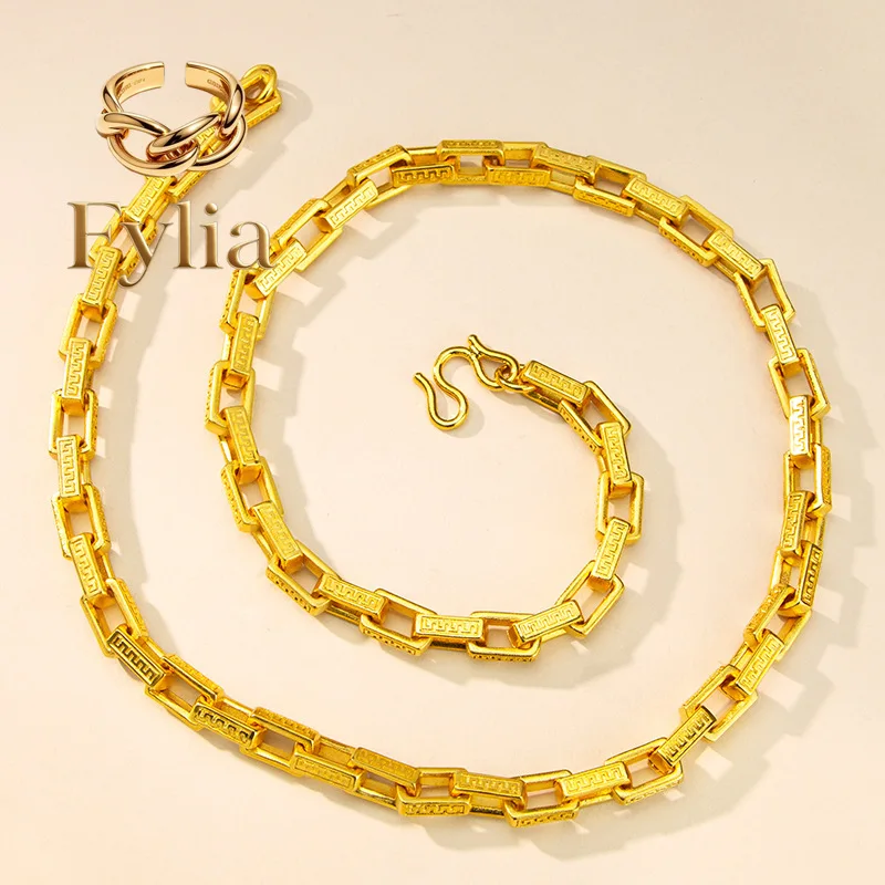 Fylia Jewelry  Fylia Jewelry   New Chinese style 24K real gold square Great Wall pattern 9999 men's necklace Chinese style fashi
