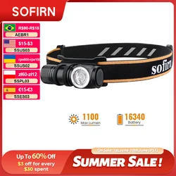 SOFIRN HS10 Headlamp 90CRI LED 1100lm USB C Rechargeable 16340 Mini Flashlight with Magnet Tail Cap Portable Head Torch