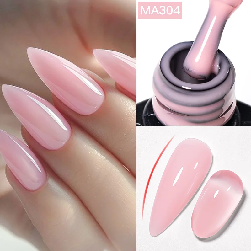 MEET ACROSS 7ml Pale Pink Rubber Base Gel Nude Color Semi Permant Soak Off UV LED Self-leveling Gel Varnishes Great Coverage