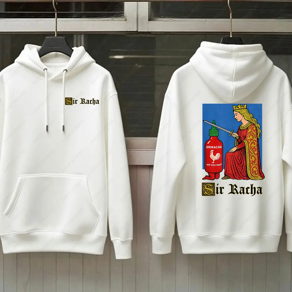 Sir Racha hombre mujer 2 caras sudaderas con capucha Sri Racha arte Medieval jersey Sriracha Fan Merch Retro Medieval gráfico sudadera con capucha