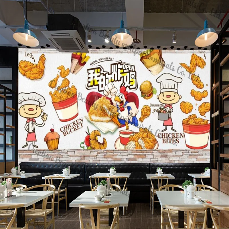 

Brick Wall Fast Food Restaurant Industrial Decor Custom Wall Paper Burger Fried Chicken Sandwich Snack Bar Mural Wallpapers