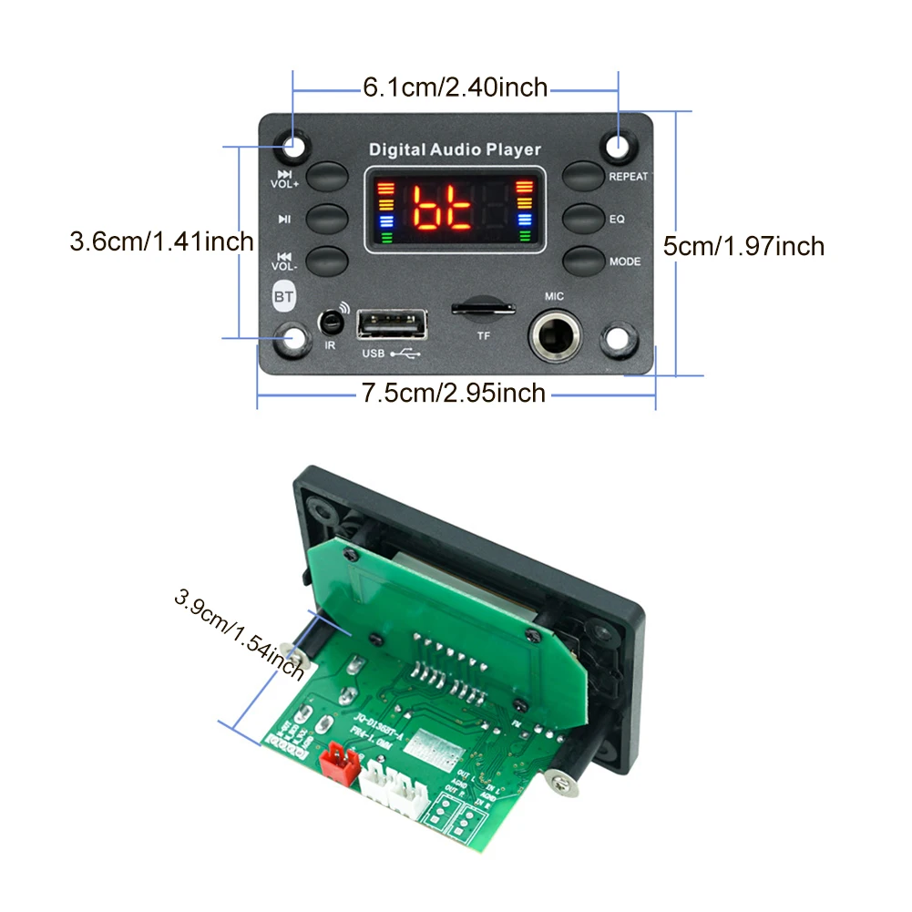 Microphone audio mains libres pour voiture, carte de décodage audio BT 5.0, MP3, WMA, WAV, FLAC, APE, USB, TF, radio FM, lecteur de musique, haut-parleur, 12V